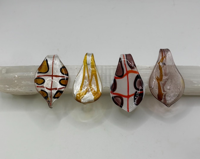 Murano Inspired Leaf Pendant Necklace  | Glass Leaf Pendant | Lampwork Pendant | Necklace With Cord