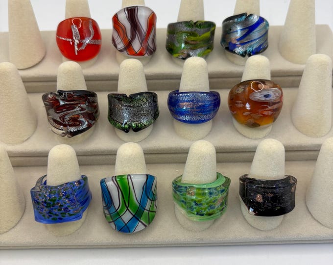Size 8 Assorted Glass Rings | Millefiori Glass Rings | Murano Inspired Glass Rings