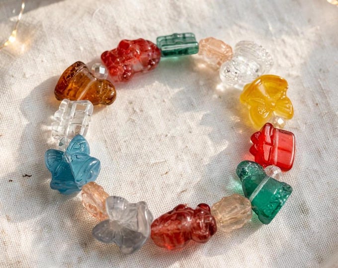 Lampwork Glass Christmas Bracelet:  Holiday  Jewelry | Stretch Bracelet |