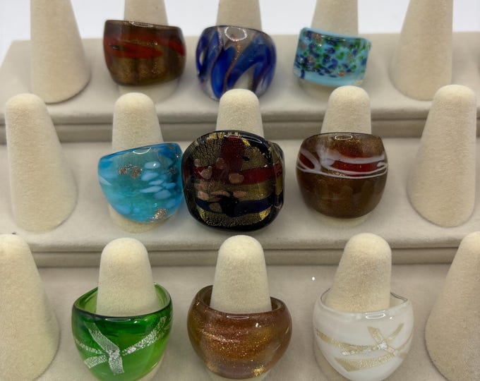 Size 9 Assorted Glass Rings | Millefiori Glass Rings | Murano Inspired Glass Rings