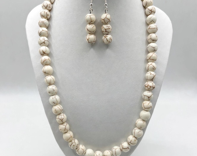 Howlite Gemstone Necklace | Howlite |  Statement Necklace | Gemstone Necklace and Earring Set