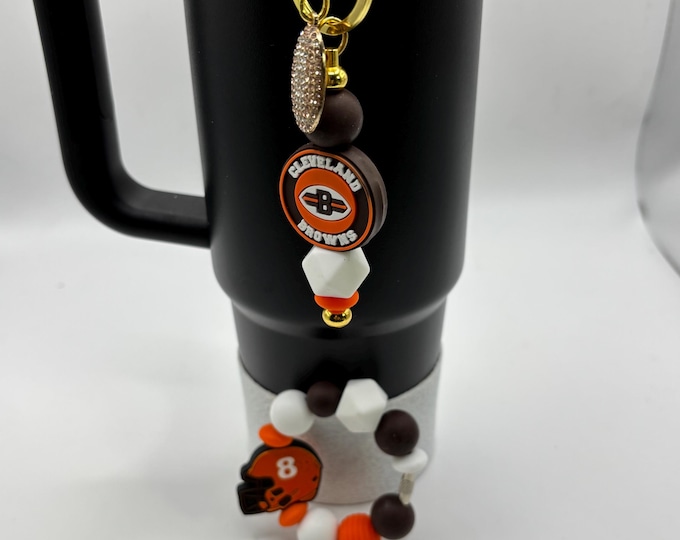 Football Tumbler Accessories |  Stanley or Other Tumbler Cup Handle Bracelets | Straw Charms | Football team | Football charm