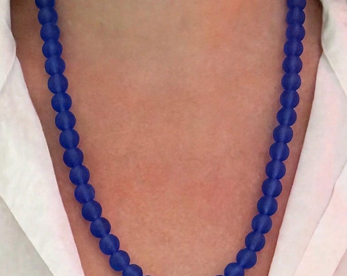 Blue Statement Seaglass Necklaces | Seaglass Necklace | 10mm Beads | Statement Necklace |  Blue Seaglass | Set Option