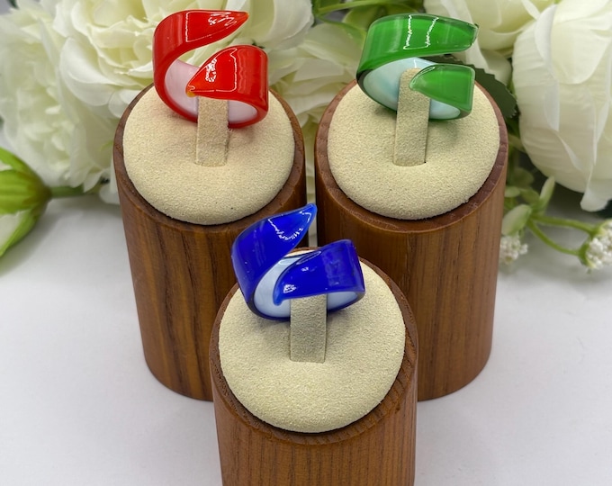 Size 8 1/2  Lampwork Glass Wrap Rings | Slim Design Wrap Glass Rings | Murano Inspired Glass Wrap Rings | Statement Rings