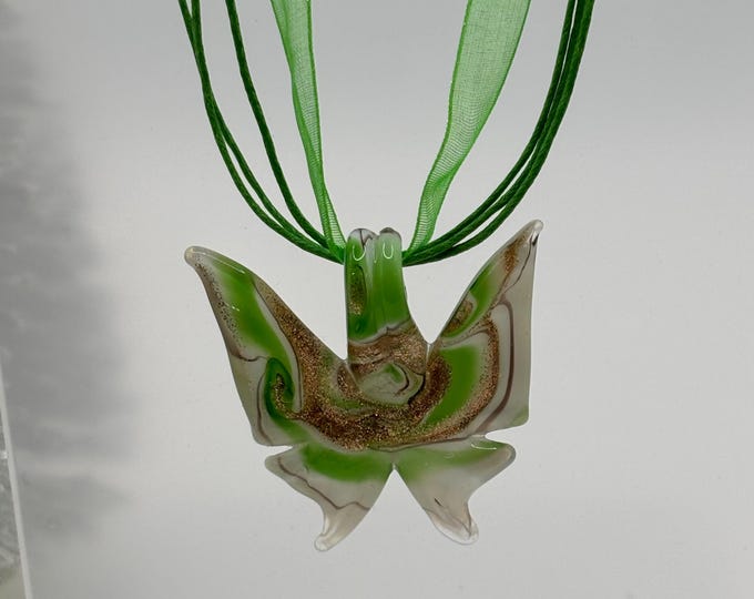 Butterfly Murano Inspired Glass Butterfly  | Glass Lampwork | Lampwork Pendant |  Christmas Pendant | Holiday pendant | Green Butterfly