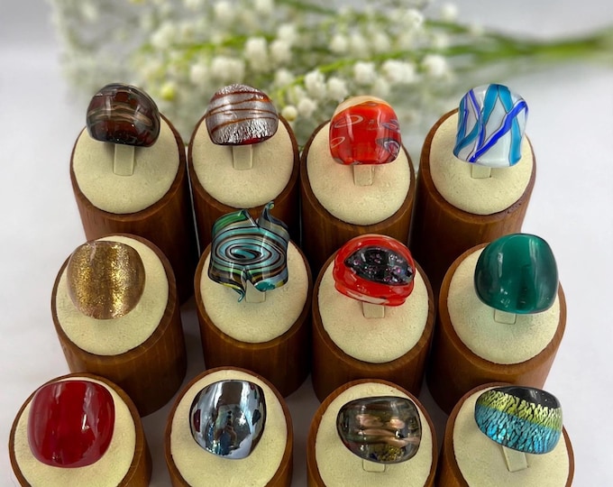 Size 6 1/4  Lampwork Glass Rings | Millefiori Glass Rings | Murano Inspired Glass Rings | Statement Rings