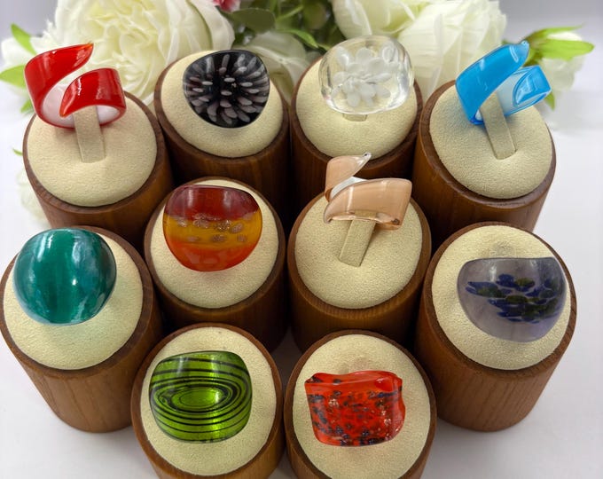 Size 8 1/2  Lampwork Glass Rings | Murano Inspired Glass Ring | Statement Ring | Lampwork Ring |