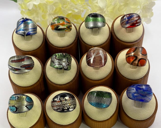 Size 7 Lampwork Glass Rings | Millefiori Glass Rings | Murano Inspired Glass Rings| Statement Rings