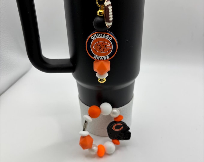 Football Tumbler Accessories |  Stanley or Other Tumbler Cup Handle Bracelets | Straw Charms | Football team | Football charm
