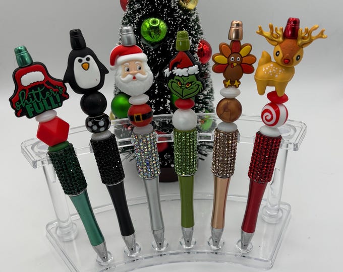 Christmas Pen:  Silicone Beaded Pen | Christmas Theme | Santa | Grinch | Reindeer | Nutcracker | Gingerbread Man |