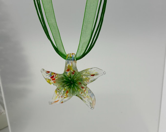 A Murano Inspired Glass Starfish  | Glass Pendant  Necklace | Lampwork Glass |  Christmas Pendant | Holiday pendant | Green Starfish