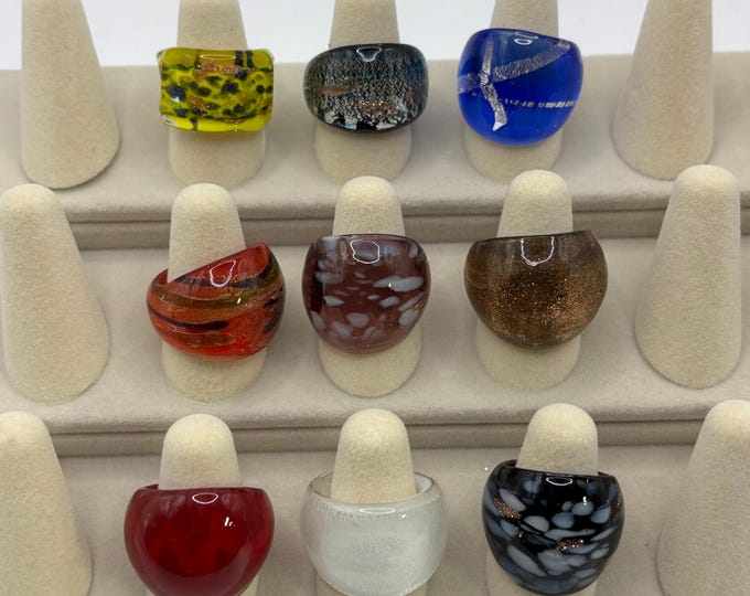 Size 6 3/4 Assorted Glass Rings | Millefiori Glass Rings | Murano Inspired Glass Rings
