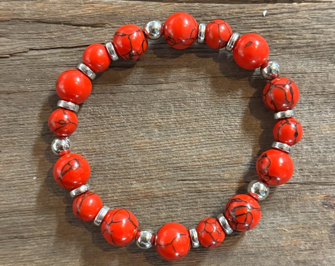 Red Turquoise Gemstones | Gemstone bracelet  | Stretch Bracelet