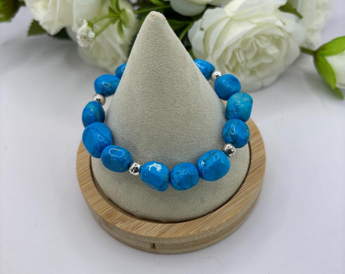 Blue Howlite Gemstones | Howlite Turquoise | Gemstone bracelet | Stretch Bracelet |