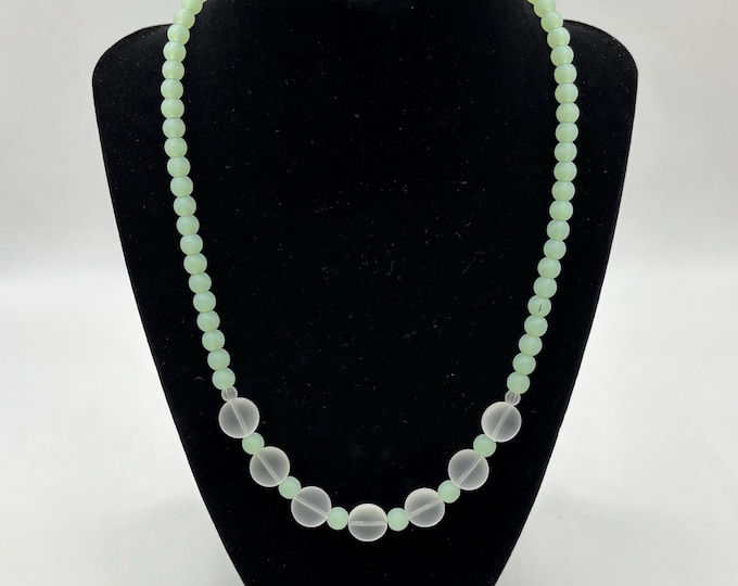 Mint Green and White Seaglass Necklace | Seaglass Necklace | 6mm Beads and White Rounds | Statement Necklace