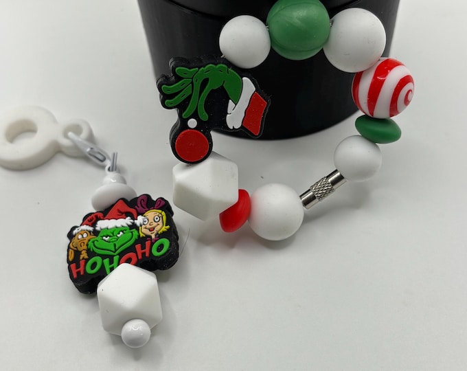 Christmas Grinch Stanley Cup Bracelet:  Cup Handle Bracelet | Straw Charm | Purse Bracelet | Holiday | Grinch |