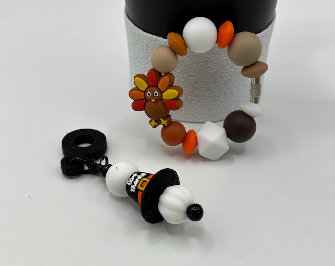 Thanksgiving Turkey Stanley Cup Bracelet:  Cup Handle Bracelet | Straw Charm | Turkey | Pilgrim Hat Give Thanks