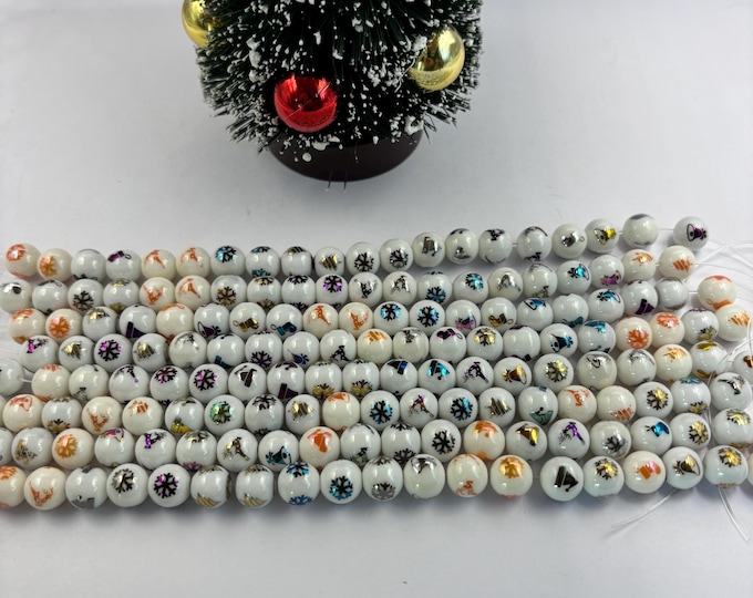 Glass Bead Strand | Electroplated Christmas Beads| Bead Strand 20 Beads | 8mm