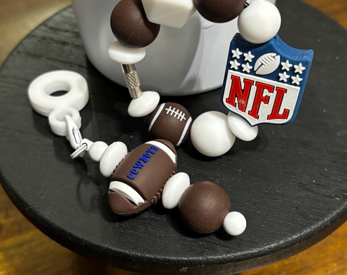 Football Tumbler Accessories |  Stanley or Other Tumbler Cup Handle Bracelets | Straw Charms | Football team