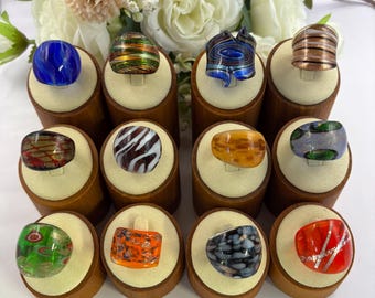 Size 7 : Lampwork Glass Rings | Millefiori Glass Rings | Murano Inspired Glass Rings | Set# 10