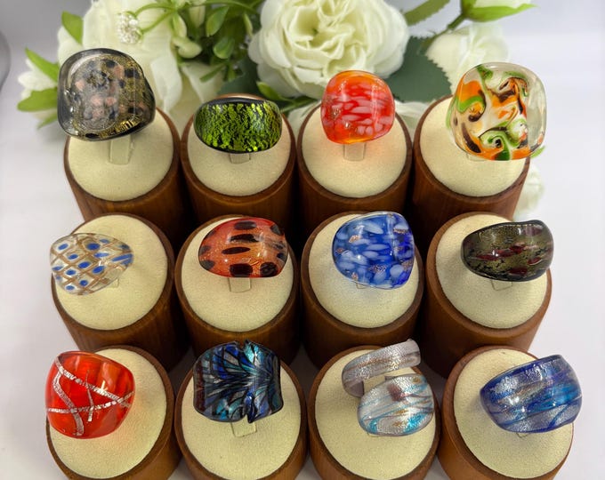 Size 8 1/2  Lampwork Glass Rings | Murano Inspired Glass Ring | Statement Ring | Lampwork Ring |