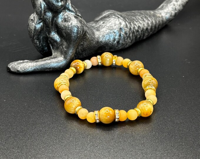 Yellow Jade and Tiger eye Gemstones | Gemstone bracelet  | Stretch Bracelet