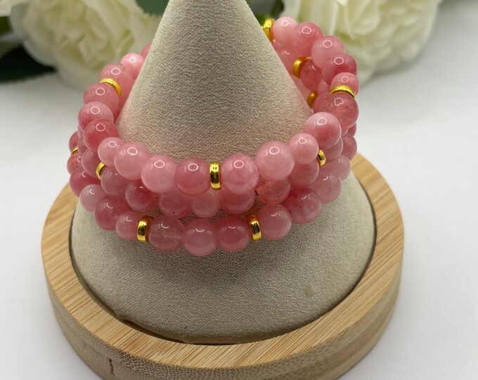 Pink Jade bracelet | Memory wire bracelet | Multistrand bracelet | Pink Jade gemstones