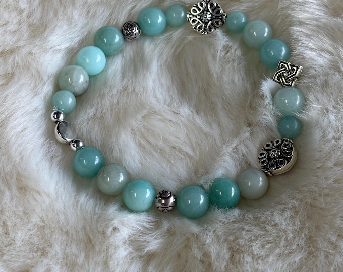 Amazonite Gemstones | Gemstone bracelet | Stretch Bracelet | Morse Code bracelet | Badass