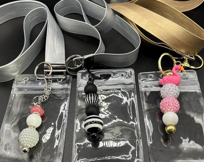 Bougie Silver or Gold Faux Leather Beaded Lanyard |  Beaded | Cruise Lanyard | Badge Sleeve