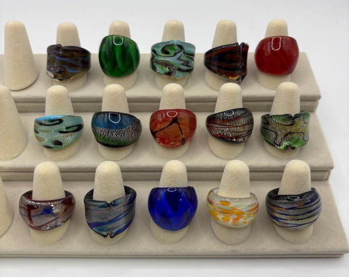 Size 7 1/2 Assorted Glass Rings | Murano Inspired Glass Rings
