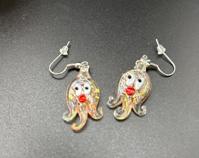 Octopus Lampwork Glass  Earrings |  Murano Inspired Lamp Work  |  Millefiori Glass Earrings