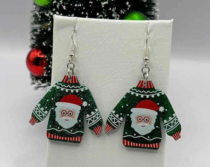 Ugly Sweater Christmas Earrings | Santa Sweater Earrings | Holiday Earrings | Christmas Earrings |