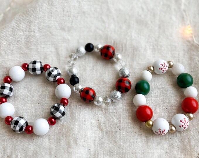 Christmas Wooden Bead  Bracelet |  Christmas Bracelet | Holiday Bracelet | Stretch Bracelet Bracelet |