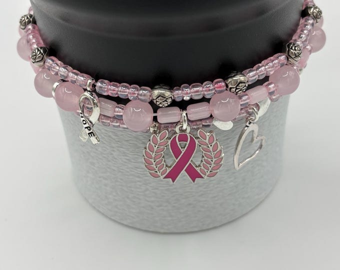 Breast Cancer Stanley Cup Bracelet | Tumbler Bracelet | Tumbler Charm Bracelet |  | Stretchy Cup Bracelet | Ribbon Charms