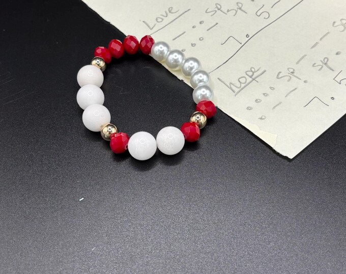 Red and White | Hope bracelet | Stretch Bracelet | Morse Code bracelet | Hope