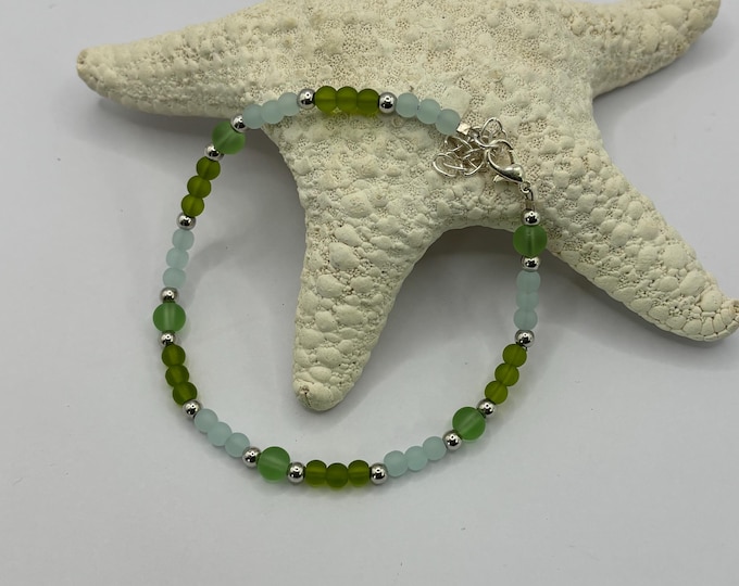 Olive Green Seaglass Anklet |  Olive Green Seaglass | Ankle Bracelet | Seaglass Jewelry