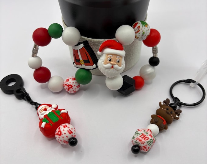 Christmas Santa Stanley Cup Bracelet:  Cup Handle Bracelet | Straw Charm |  Purse Bracelet | Holiday | Santa | Reindeer
