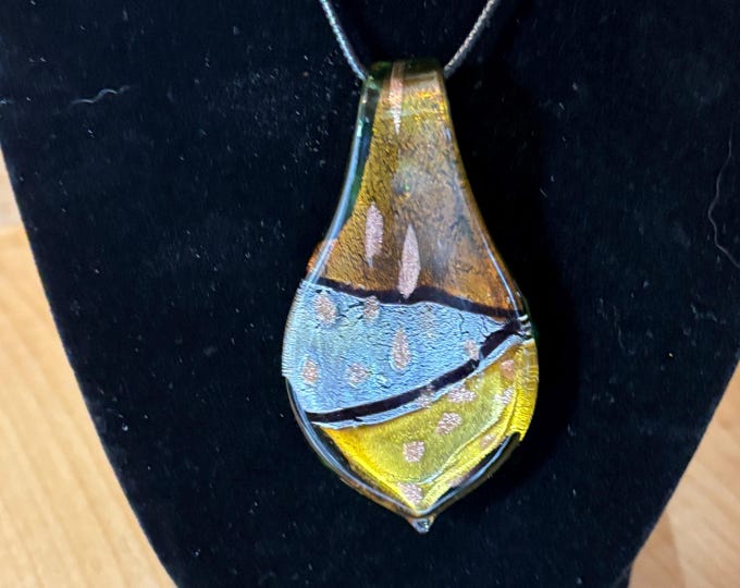 Golden yellow Leaf Murano Inspired Pendant Necklace  | Glass Leaf Pendant | Lampwork Pendant | Necklace With Cord