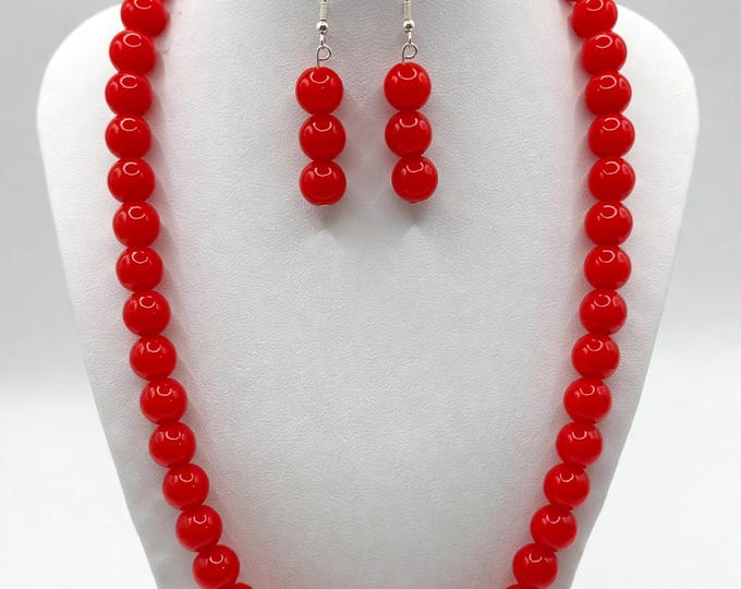 Red Coral Gemstone Necklace | Red Coral |  Statement Necklace | Gemstone Necklace and Earring Set