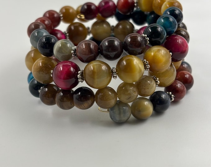 Multi color Tiger Eye Bracelet | Memory Wire Bracelet | Multi-Strand Bracelet | Tiger Eye Gemstones