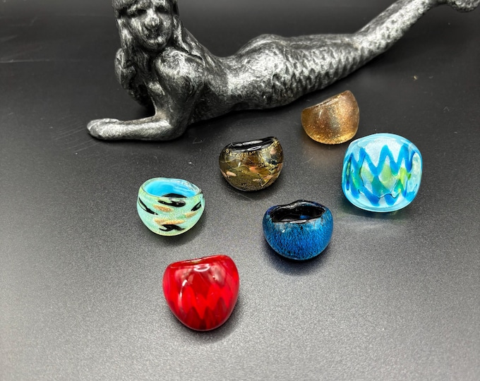 Size 6 1/2 Assorted Glass Rings | Millefiori Glass Rings | Murano Inspired Glass Rings