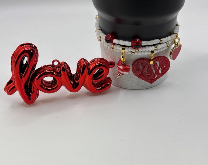 Valentines Day Hearts Stanley Cup Bracelets | Tumbler Charm Bracelet |  | Stretchy Cup Bracelet | 3 Bracelet Stack