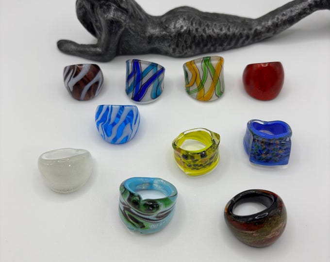 Size 6 1/2 Assorted Glass Rings | Millefiori Glass Rings | Murano Inspired Glass Rings