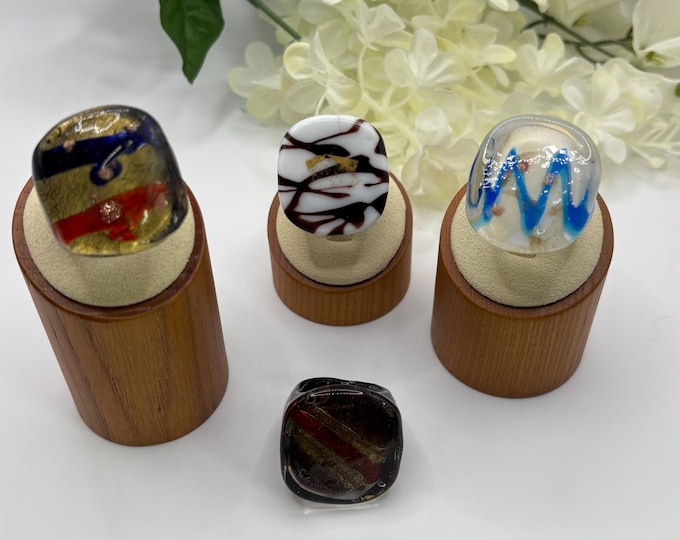 Size 8 Lampwork Glass Rings | Large Chunky Glass Rings | Murano Inspired Glass Rings | Statement Rings