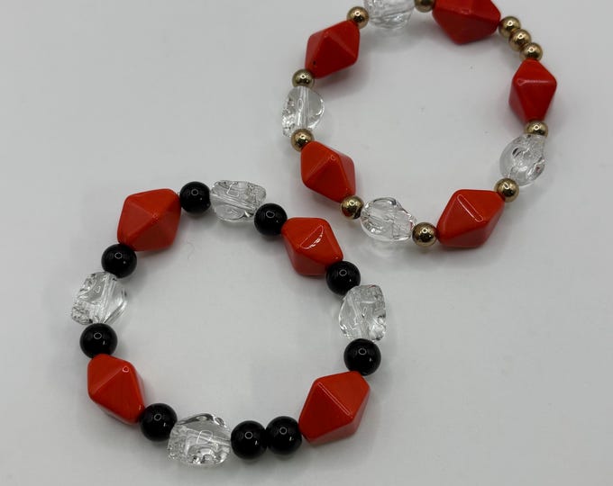Black Onyx Gemstones | Halloween Gemstone bracelet | Stretch Bracelet | Skull bracelet |
