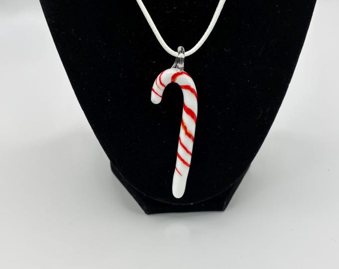 Murano Inspired Glass Candy Cane  | Glass Pendant  Necklace | Lampwork Glass |  Christmas Pendant | Holiday pendant | Candy Cane