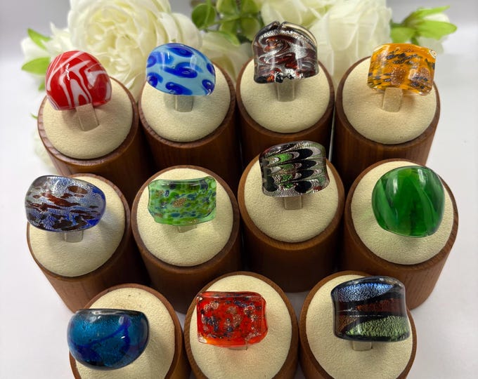 Size 8 Lampwork Glass Rings | Millefiori Glass Rings | Murano Inspired Glass Rings | Statement Rings | Set#1