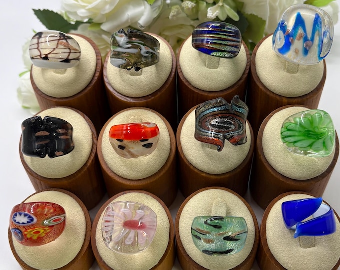 Size 7 1/2 Lampwork Glass Rings | Large Chunky Glass Rings | Murano Inspired Glass Rings | Statement Rings | Set# 5