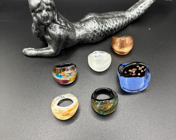 Size 7 Assorted Glass Rings | Millefiori Glass Rings | Murano Inspired Glass Rings