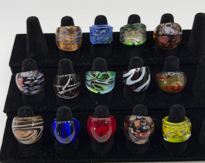 Size 6 1/2 Assorted Glass Rings | Murano Inspired Glass Rings